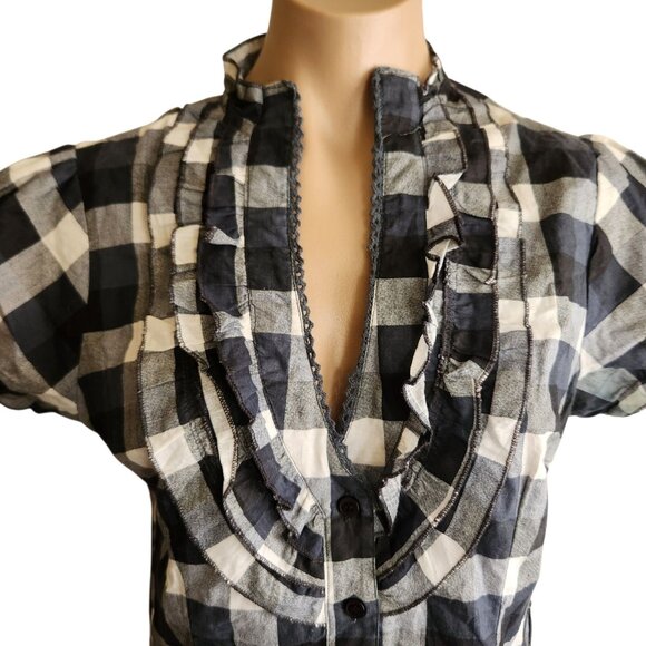 Y2K Vintage Ruffle Button Down Mini Checkered Shirt Dress Jrs Medium - Picture 8 of 9